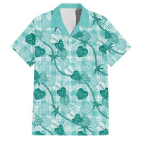 Anthurium Pikake Ti Leaf Palaka Family Matching Short Sleeve Bodycon Dress and Hawaiian Shirt Turquoise Version LT01 Dad's Shirt - Short Sleeve Turquoise - Polynesian Pride