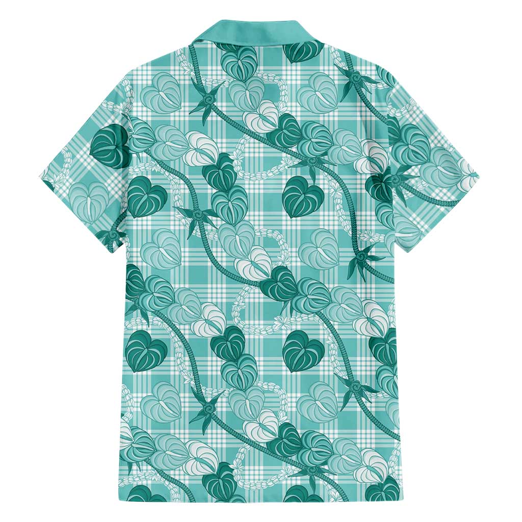 Anthurium Pikake Ti Leaf Palaka Family Matching Short Sleeve Bodycon Dress and Hawaiian Shirt Turquoise Version LT01 - Polynesian Pride