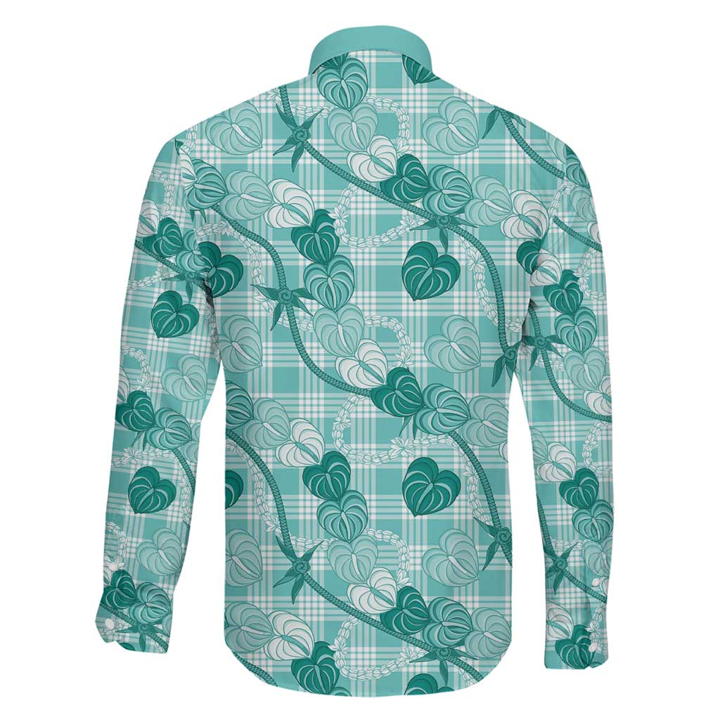 Anthurium Pikake Ti Leaf Palaka Family Matching Short Sleeve Bodycon Dress and Hawaiian Shirt Turquoise Version LT01 - Polynesian Pride