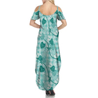 Anthurium Pikake Ti Leaf Palaka Family Matching Summer Maxi Dress and Hawaiian Shirt Turquoise Version
