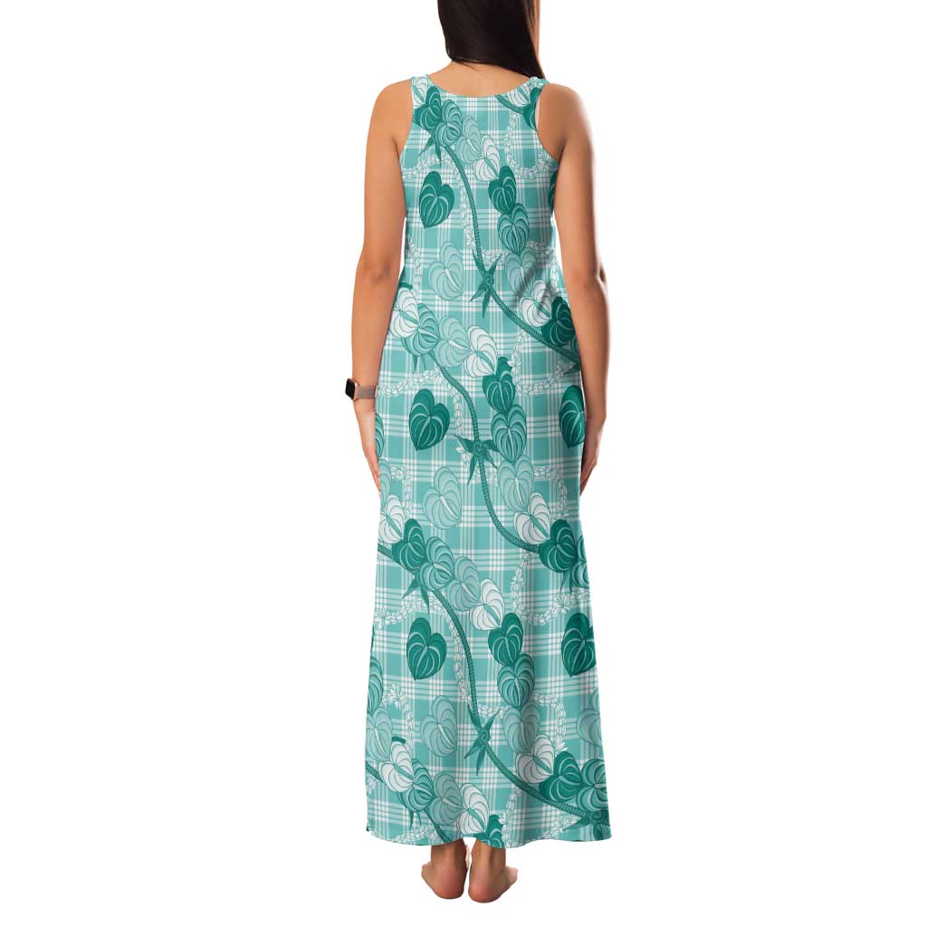Anthurium Pikake Ti Leaf Palaka Family Matching Tank Maxi Dress and Hawaiian Shirt Turquoise Version