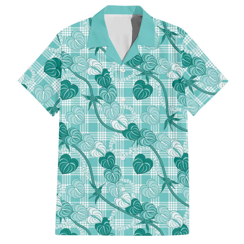 Anthurium Pikake Ti Leaf Palaka Hawaiian Shirt Turquoise Version