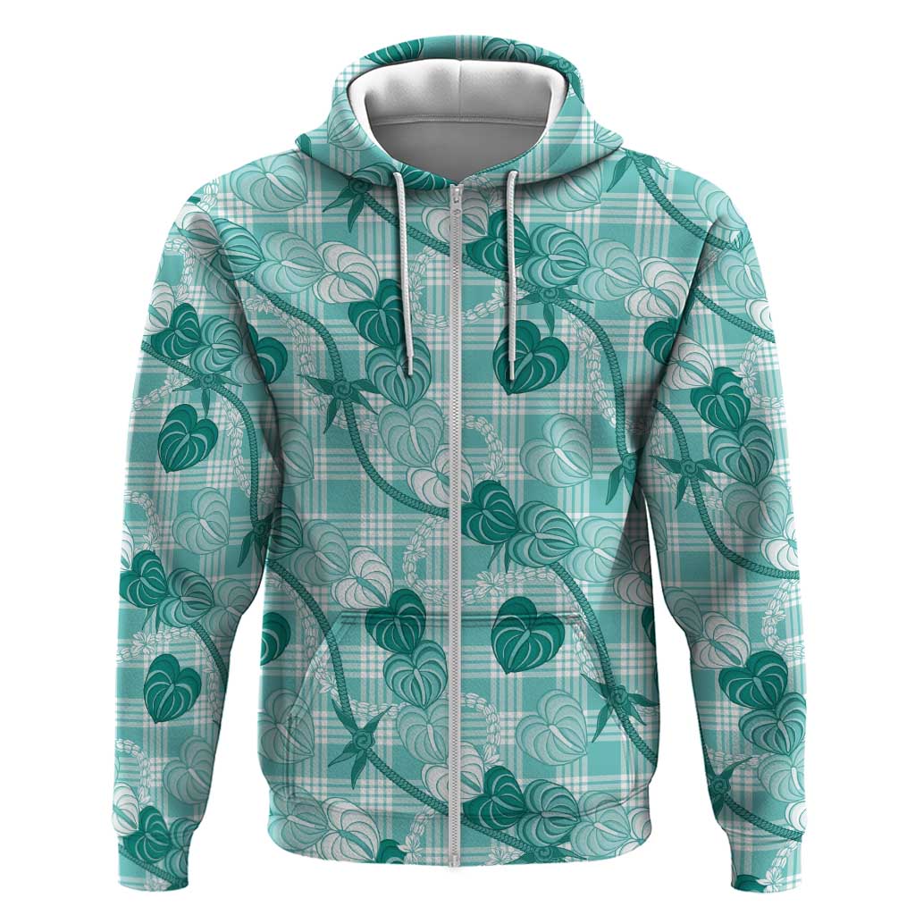 Anthurium Pikake Ti Leaf Palaka Hoodie Turquoise Version