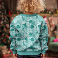 Anthurium Pikake Ti Leaf Palaka Kid Ugly Christmas Sweater Turquoise Version LT01 - Polynesian Pride