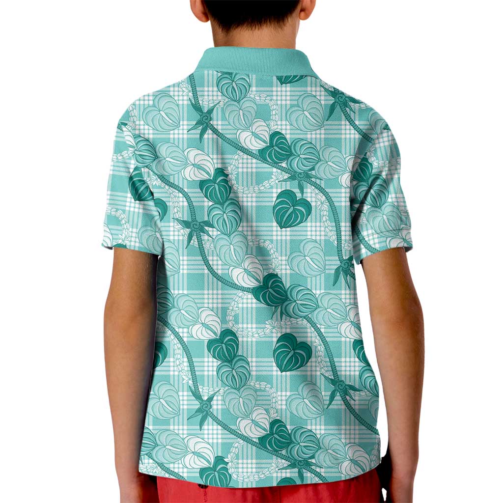 Anthurium Pikake Ti Leaf Palaka Kid Polo Shirt Turquoise Version