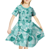 Anthurium Pikake Ti Leaf Palaka Kid Short Sleeve Dress Turquoise Version