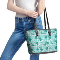 Anthurium Pikake Ti Leaf Palaka Leather Tote Bag Turquoise Version
