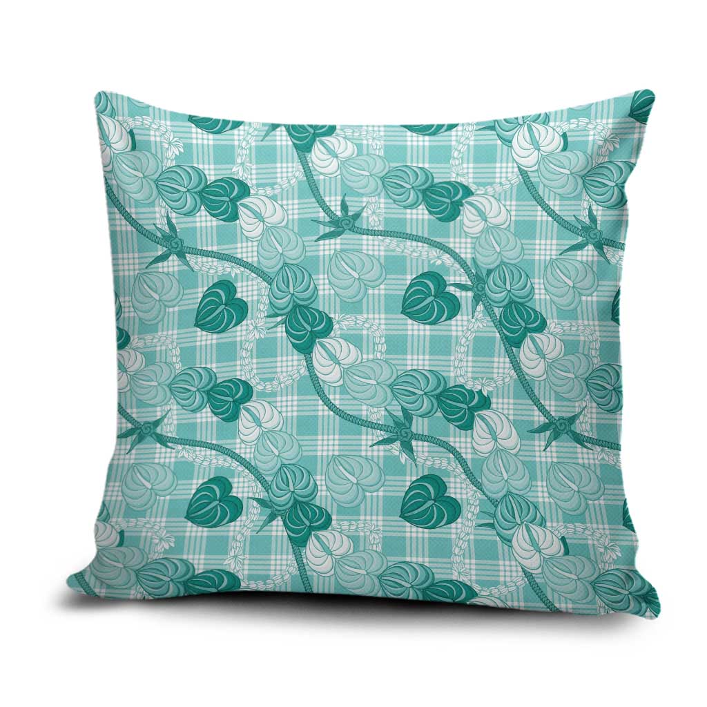 Anthurium Pikake Ti Leaf Palaka Pillow Cover Turquoise Version LT01 Turquoise - Polynesian Pride