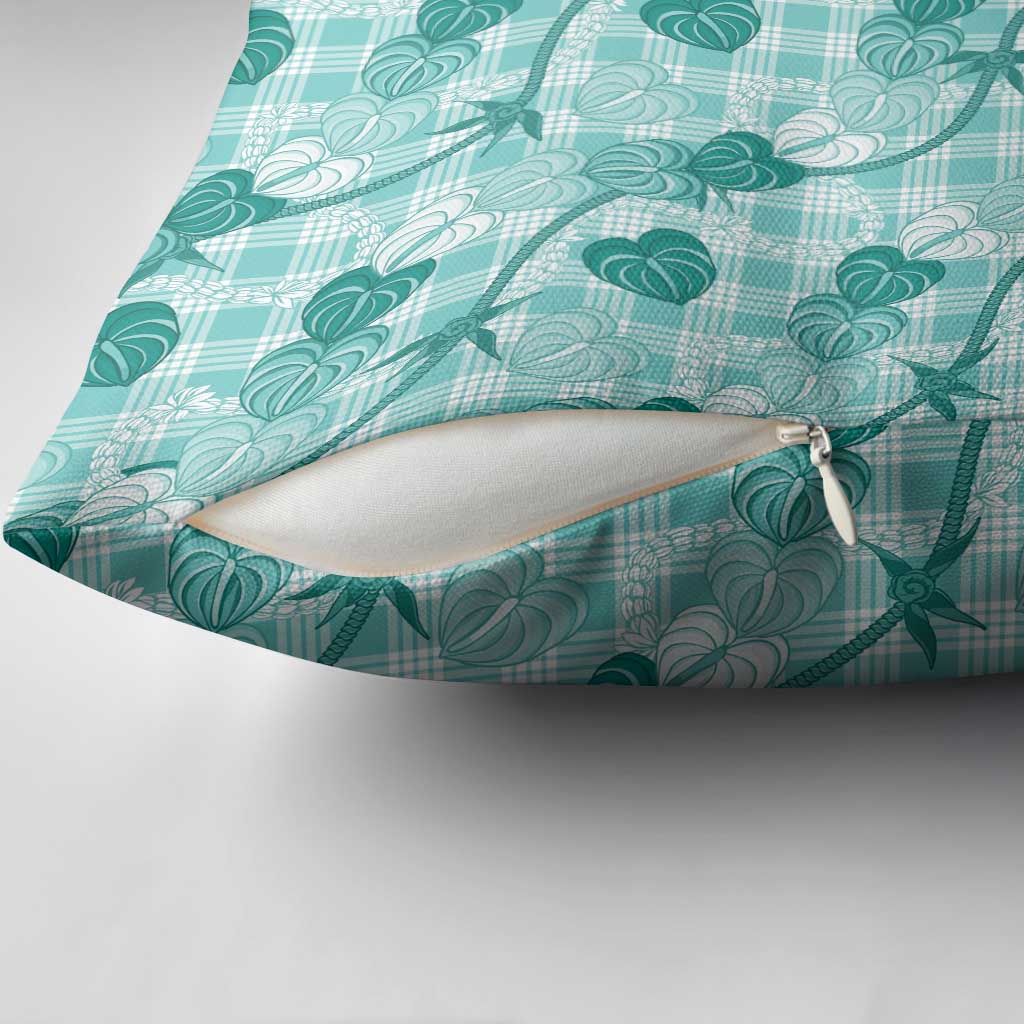 Anthurium Pikake Ti Leaf Palaka Pillow Cover Turquoise Version