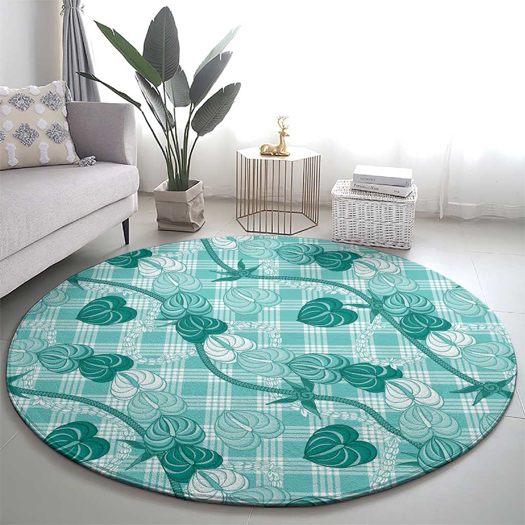 Anthurium Pikake Ti Leaf Palaka Round Carpet Turquoise Version