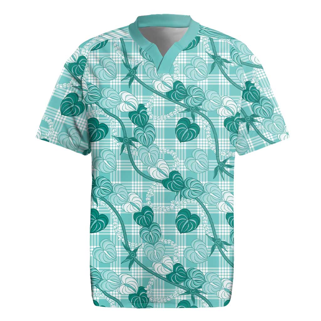 Anthurium Pikake Ti Leaf Palaka Rugby Jersey Turquoise Version LT01 Turquoise - Polynesian Pride