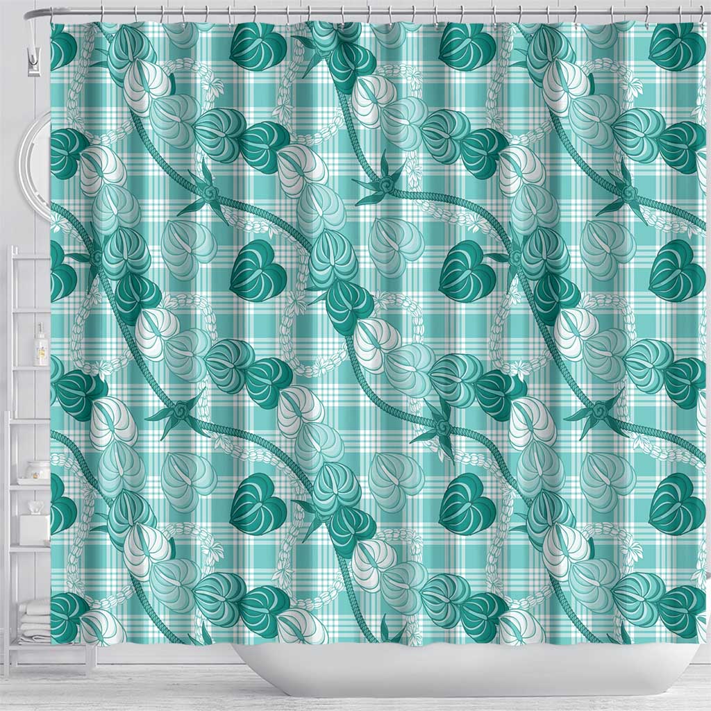 Anthurium Pikake Ti Leaf Palaka Shower Curtain Turquoise Version