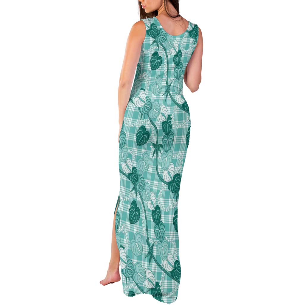 Anthurium Pikake Ti Leaf Palaka Tank Maxi Dress Turquoise Version
