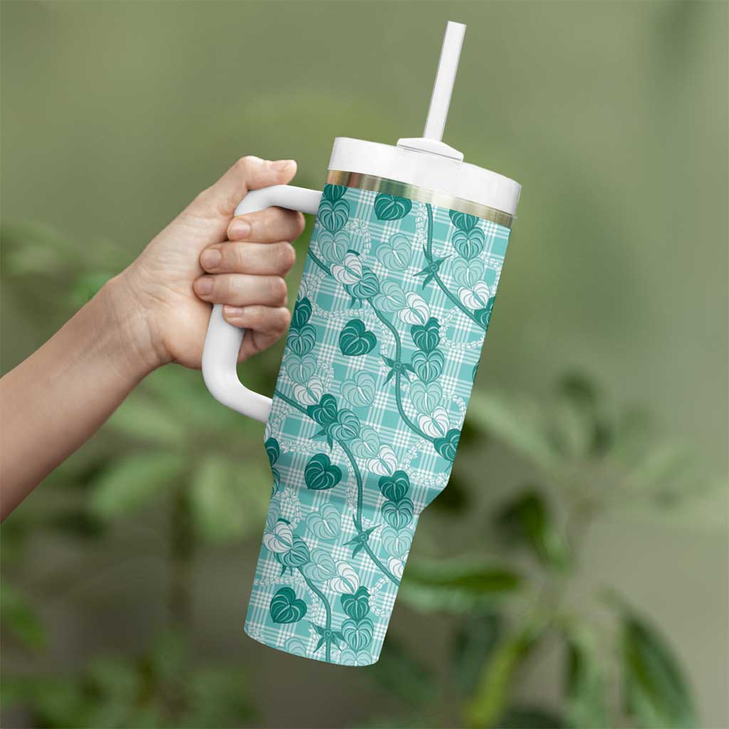 Anthurium Pikake Ti Leaf Palaka Tumbler With Handle Turquoise Version