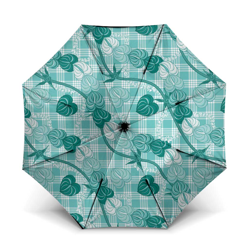 Anthurium Pikake Ti Leaf Palaka Umbrella Turquoise Version LT01 One Size Folded 11.42 inch Opened Diameter 37.4 inch Turquoise - Polynesian Pride
