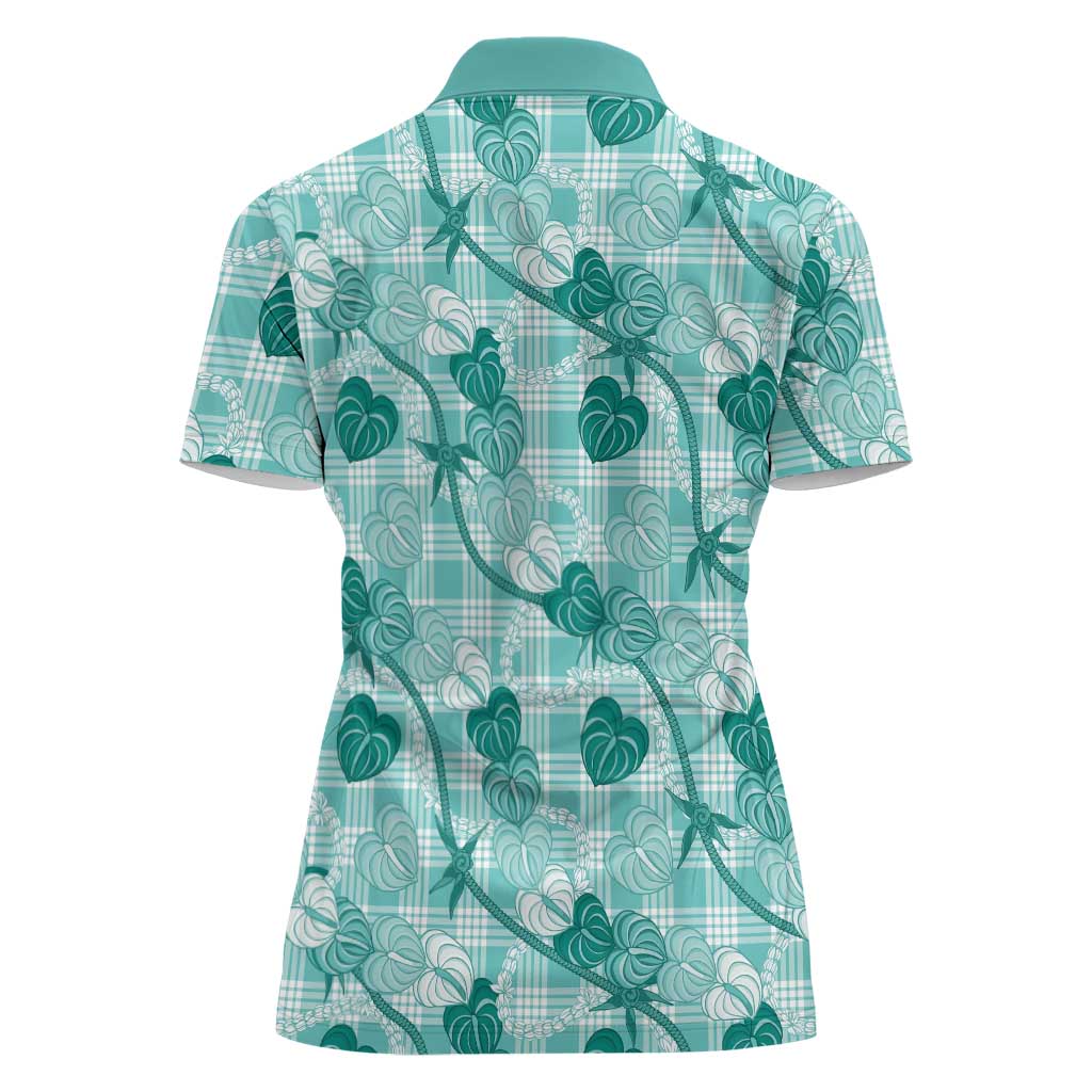 Anthurium Pikake Ti Leaf Palaka Women Polo Shirt Turquoise Version