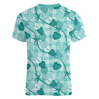 Anthurium Pikake Ti Leaf Palaka Women V-Neck T-Shirt Turquoise Version
