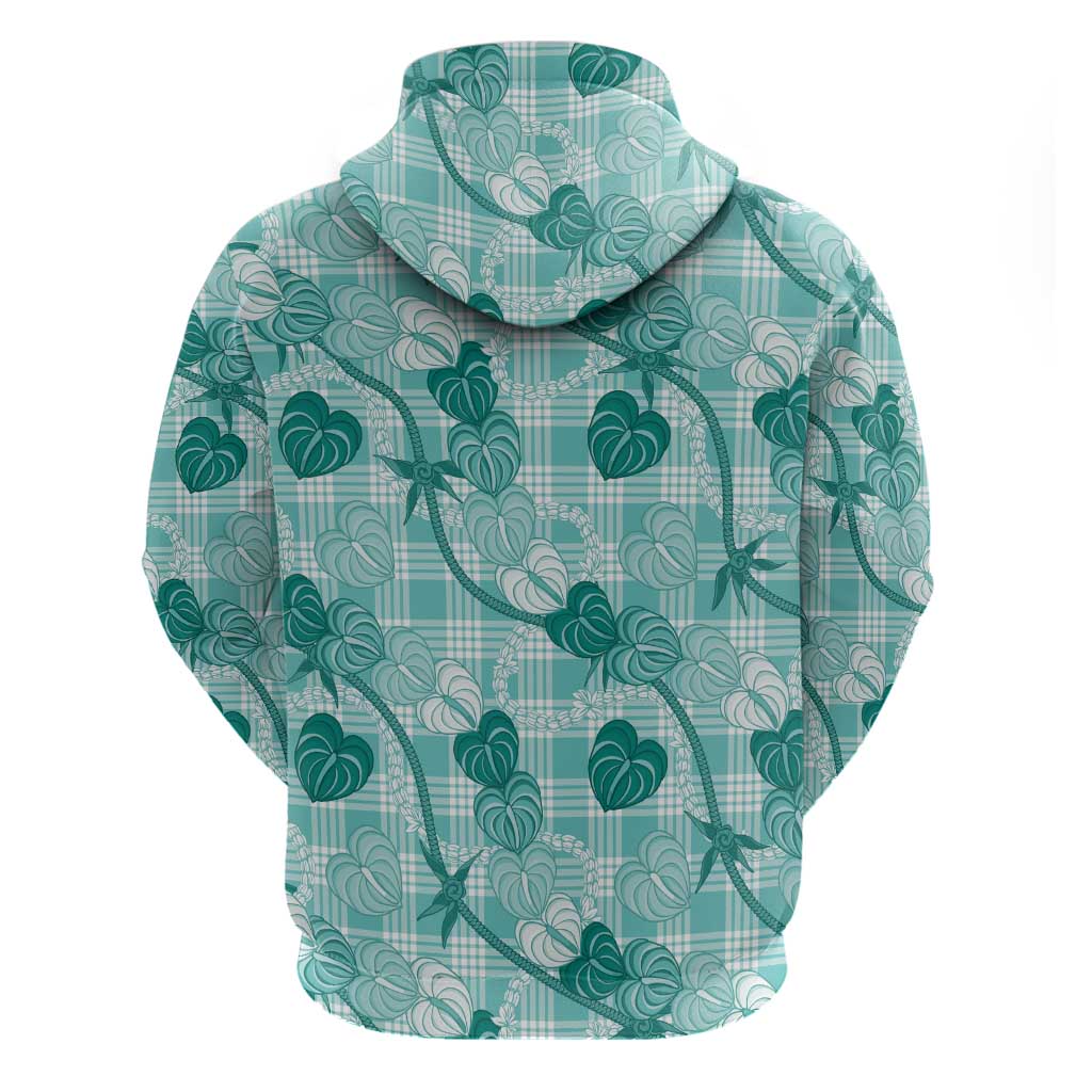 Anthurium Pikake Ti Leaf Palaka Zip Hoodie Turquoise Version