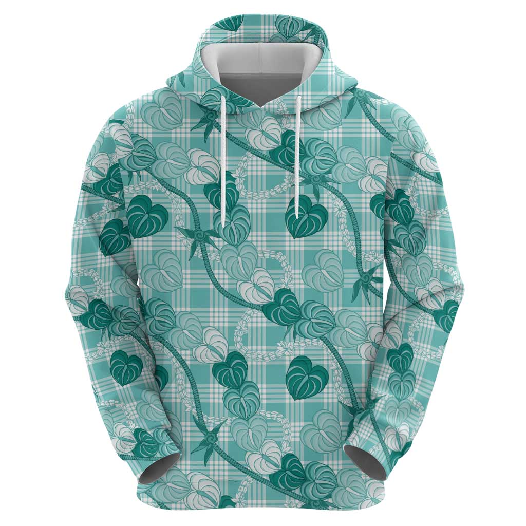 Anthurium Pikake Ti Leaf Palaka Zip Hoodie Turquoise Version