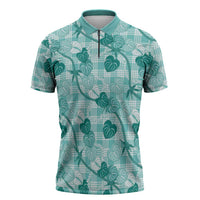 Anthurium Pikake Ti Leaf Palaka Zipper Polo Shirt Turquoise Version