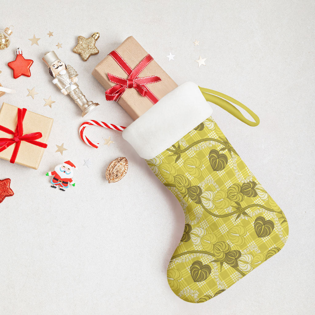 Anthurium Pikake Ti Leaf Palaka Christmas Stocking Yellow Version LT01 - Polynesian Pride