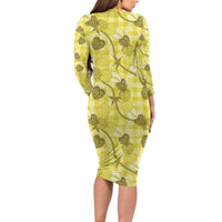 Anthurium Pikake Ti Leaf Palaka Family Matching Long Sleeve Bodycon Dress and Hawaiian Shirt Yellow Version