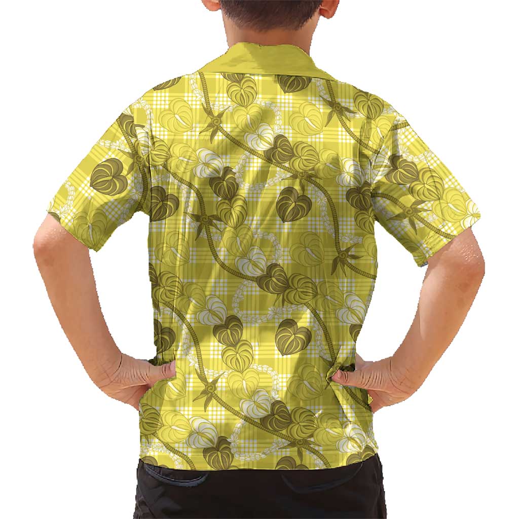 Anthurium Pikake Ti Leaf Palaka Family Matching Summer Maxi Dress and Hawaiian Shirt Yellow Version