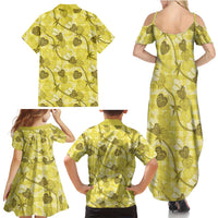 Anthurium Pikake Ti Leaf Palaka Family Matching Summer Maxi Dress and Hawaiian Shirt Yellow Version