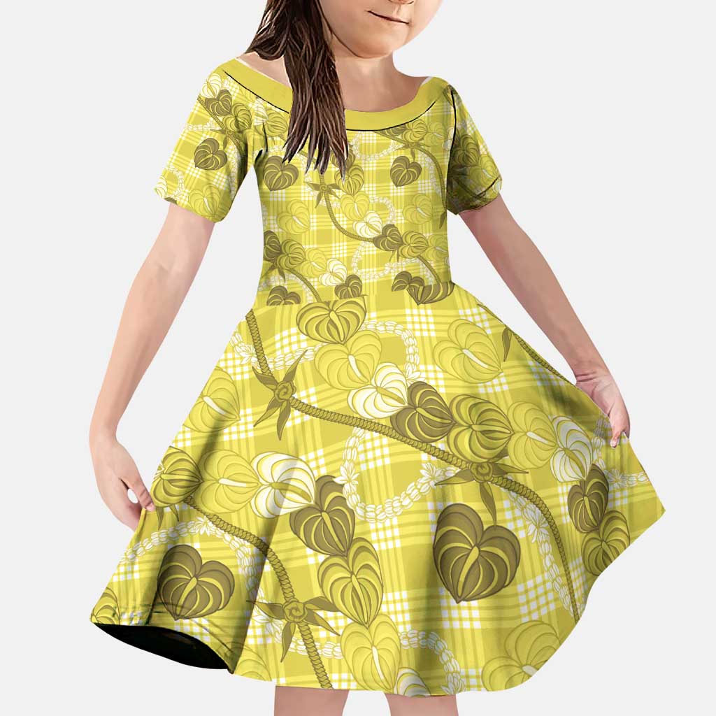 Anthurium Pikake Ti Leaf Palaka Family Matching Tank Maxi Dress and Hawaiian Shirt Yellow Version