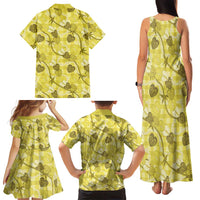 Anthurium Pikake Ti Leaf Palaka Family Matching Tank Maxi Dress and Hawaiian Shirt Yellow Version