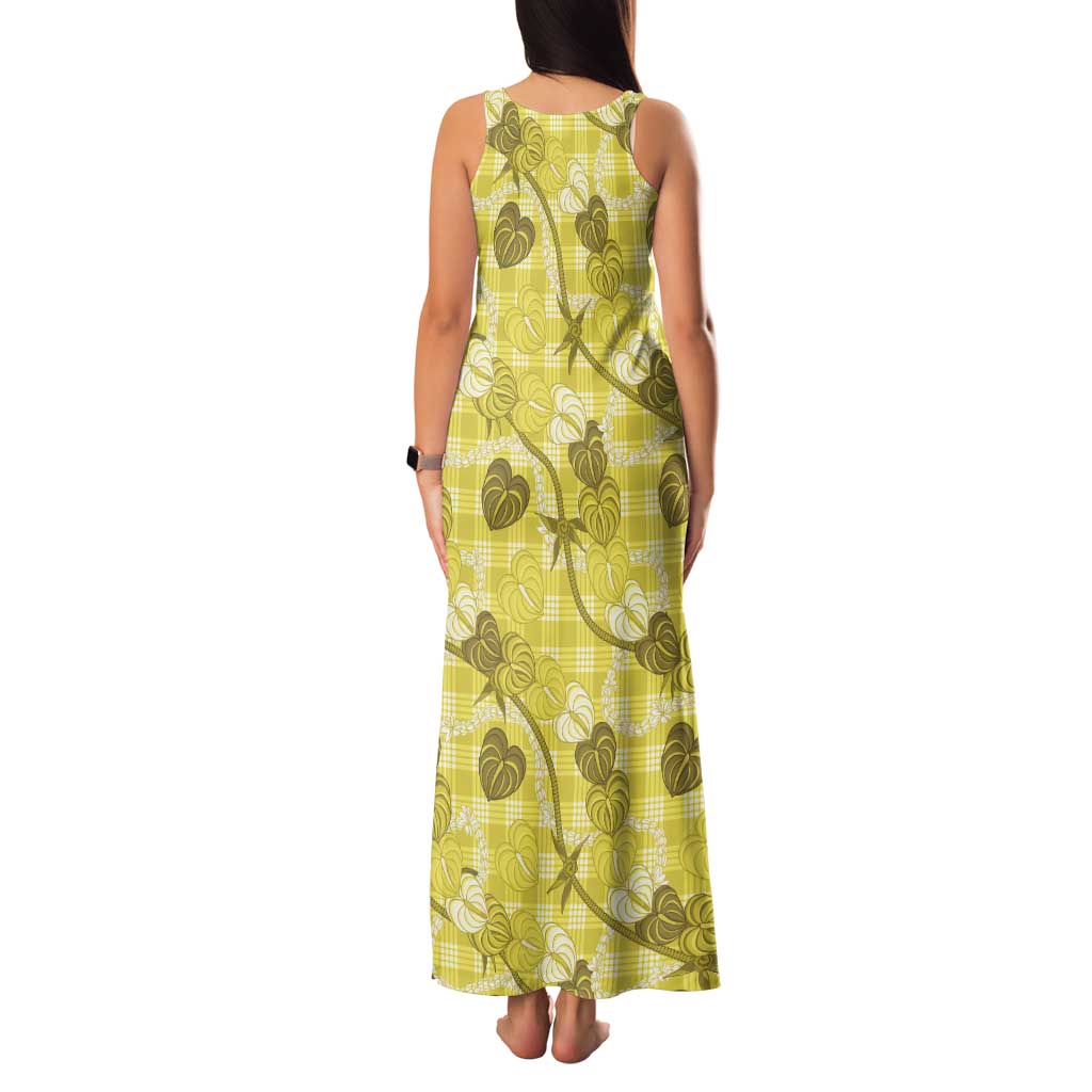 Anthurium Pikake Ti Leaf Palaka Family Matching Tank Maxi Dress and Hawaiian Shirt Yellow Version