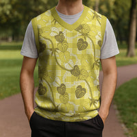 Anthurium Pikake Ti Leaf Palaka Christmas Knitted V-Neck Vest Yellow Version LT01 - Polynesian Pride