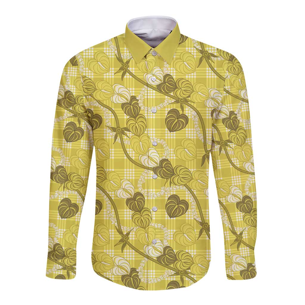 Anthurium Pikake Ti Leaf Palaka Long Sleeve Button Shirt Yellow Version