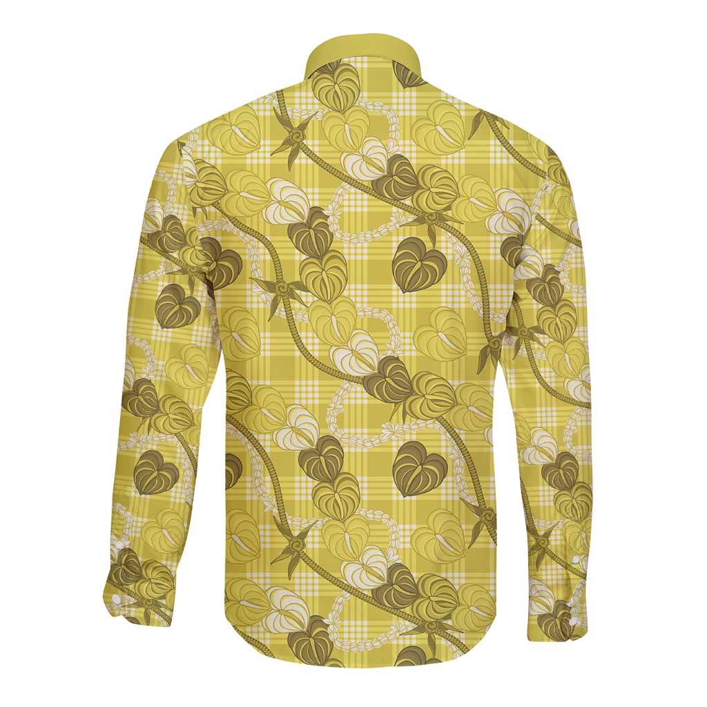Anthurium Pikake Ti Leaf Palaka Long Sleeve Button Shirt Yellow Version