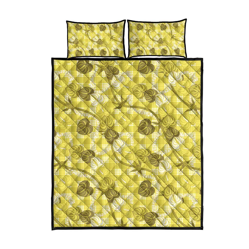 Anthurium Pikake Ti Leaf Palaka Quilt Bed Set Yellow Version