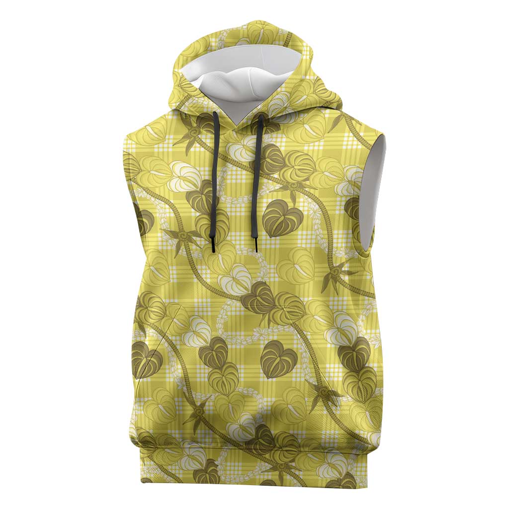 Anthurium Pikake Ti Leaf Palaka Sleeveless Hoodie Yellow Version LT01 Yellow - Polynesian Pride