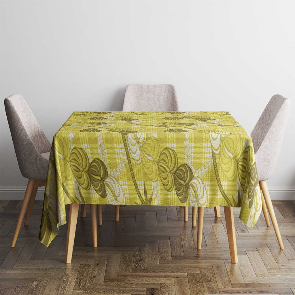 Anthurium Pikake Ti Leaf Palaka Tablecloth Yellow Version LT01 - Polynesian Pride