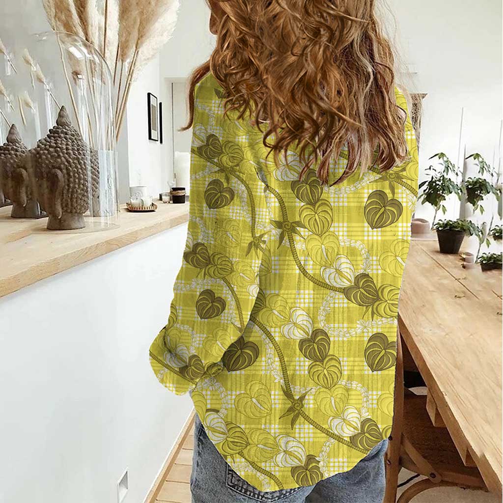 Anthurium Pikake Ti Leaf Palaka Women Casual Shirt Yellow Version