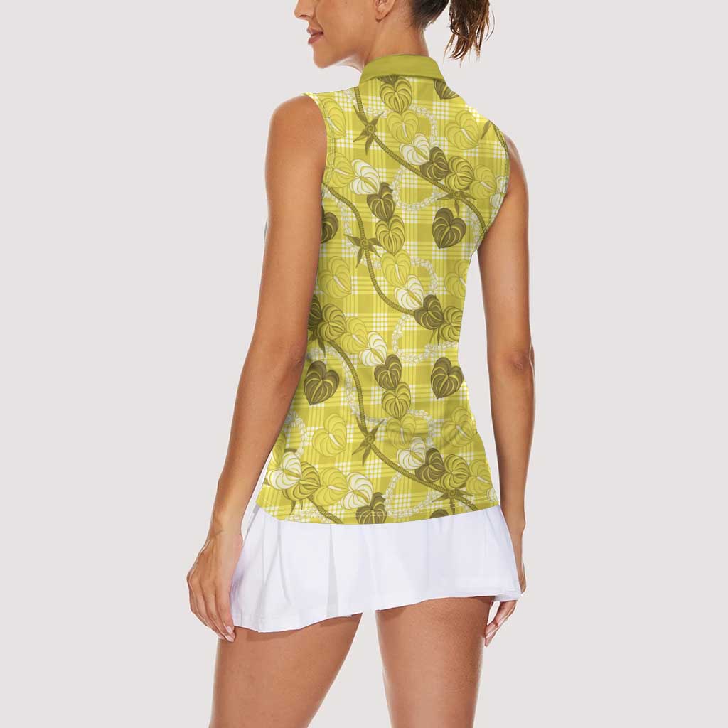 Anthurium Pikake Ti Leaf Palaka Women Sleeveless Polo Shirt Yellow Version