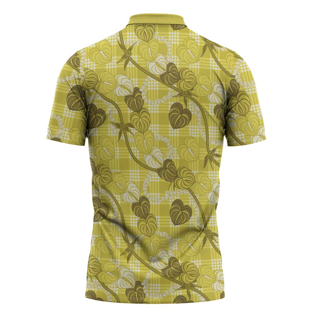 Anthurium Pikake Ti Leaf Palaka Zipper Polo Shirt Yellow Version