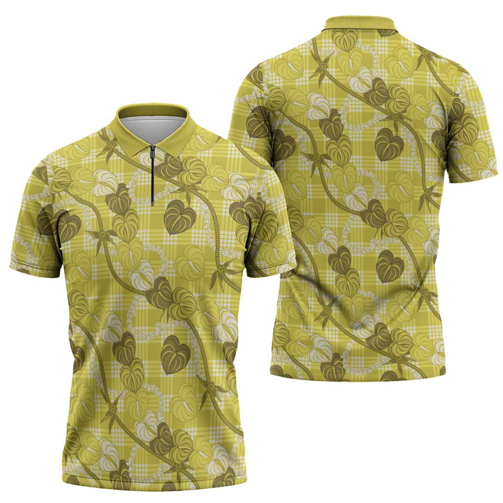 Anthurium Pikake Ti Leaf Palaka Zipper Polo Shirt Yellow Version