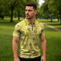 Anthurium Pikake Ti Leaf Palaka Zipper Polo Shirt Yellow Version