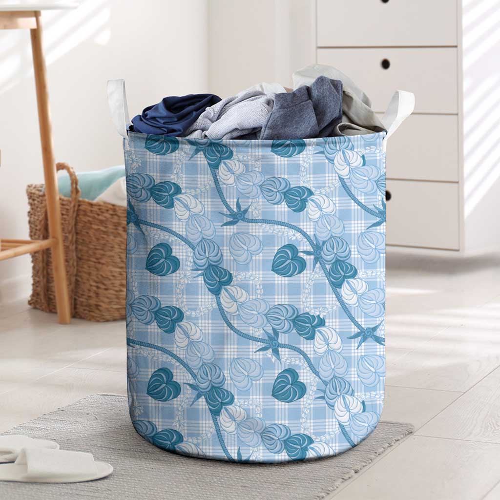 Anthurium Pikake Ti Leaf Palaka Laundry Basket Blue Version