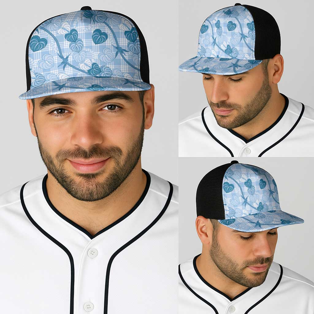 Anthurium Pikake Ti Leaf Palaka Baseball Net Cap Blue Version LT01 - Polynesian Pride