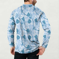 Anthurium Pikake Ti Leaf Palaka Button Sweatshirt Blue Version