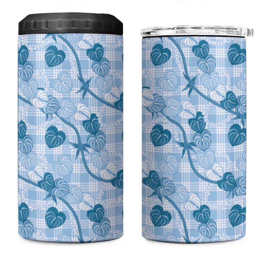 Anthurium Pikake Ti Leaf Palaka 4 in 1 Can Cooler Tumbler Blue Version LT01 One Size: 16 oz Blue - Polynesian Pride