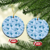 Anthurium Pikake Ti Leaf Palaka Ceramic Ornament Blue Version LT01 Circle Blue - Polynesian Pride