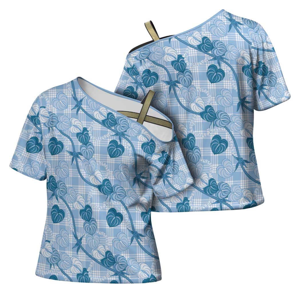 Anthurium Pikake Ti Leaf Palaka Cross Shoulder Shirt Blue Version