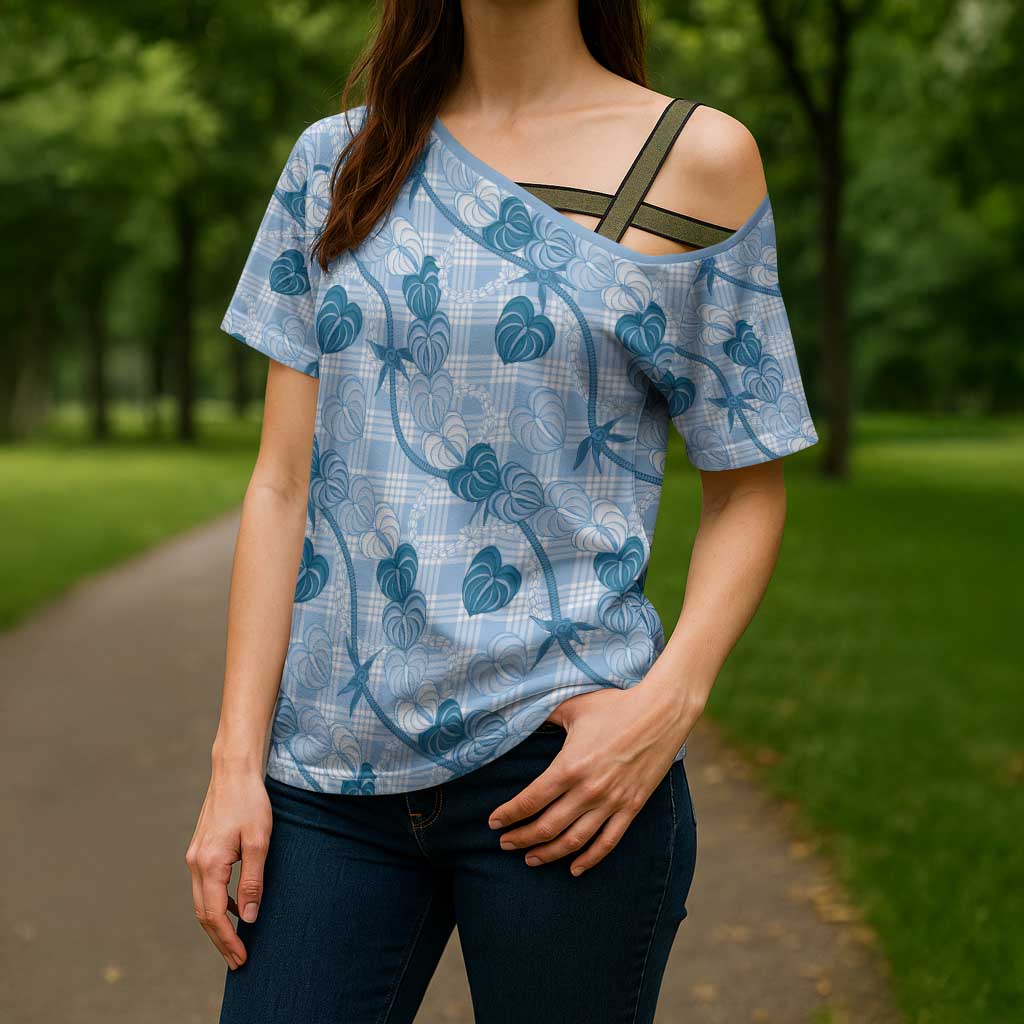 Anthurium Pikake Ti Leaf Palaka Cross Shoulder Shirt Blue Version
