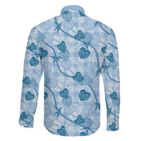 Anthurium Pikake Ti Leaf Palaka Family Matching Long Sleeve Bodycon Dress and Hawaiian Shirt Blue Version